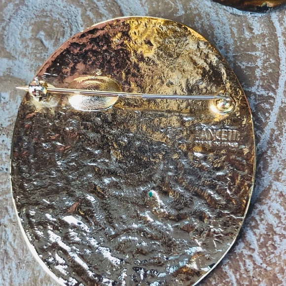 Vintage 1980s Lancetti Italy brooch moon enamel teal & white enamel - Picture 3 of 6